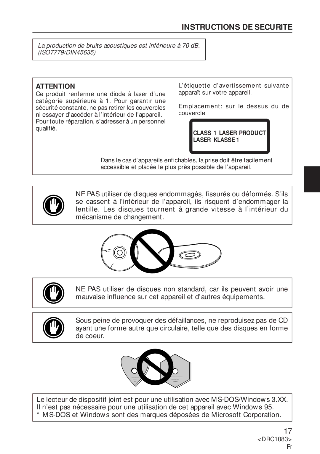 Pioneer DVD-U02 user service Instructions DE Securite 