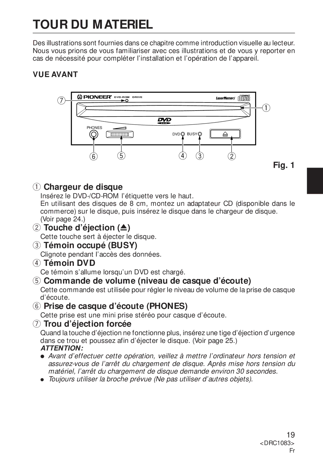 Pioneer DVD-U02 user service Tour DU Materiel 