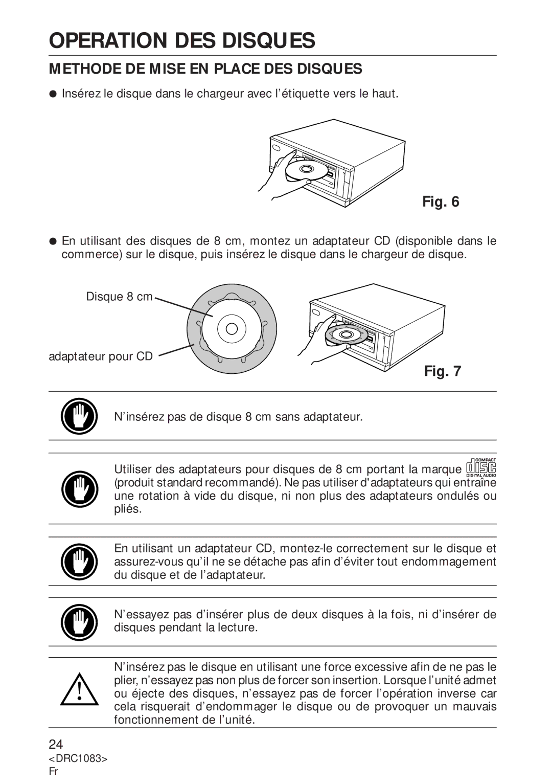 Pioneer DVD-U02 user service Operation DES Disques, Methode DE Mise EN Place DES Disques 