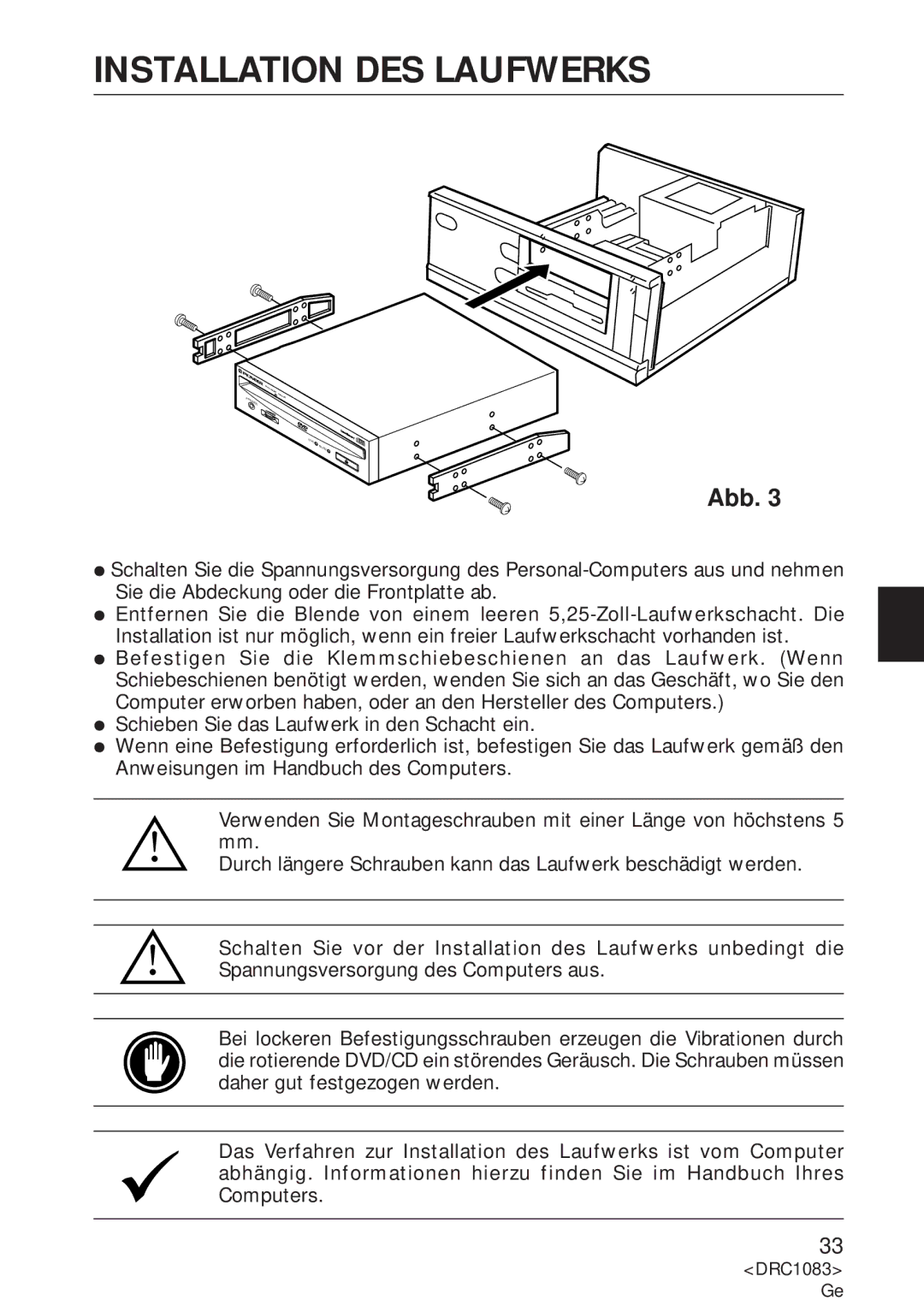 Pioneer DVD-U02 user service Installation DES Laufwerks 