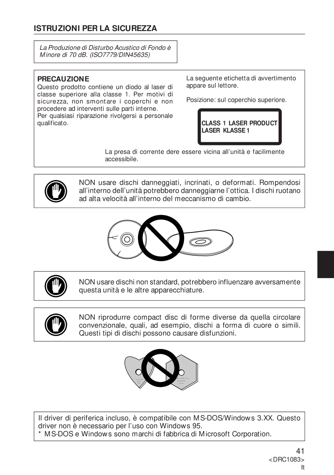 Pioneer DVD-U02 user service Istruzioni PER LA Sicurezza, Precauzione 