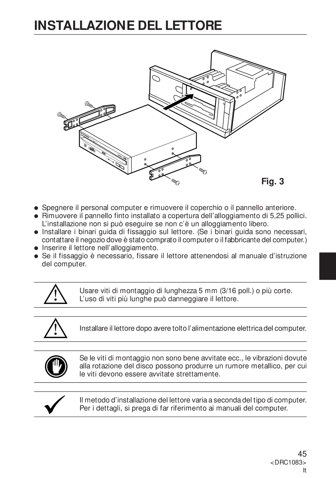 Pioneer DVD-U02 user service Installazione DEL Lettore 