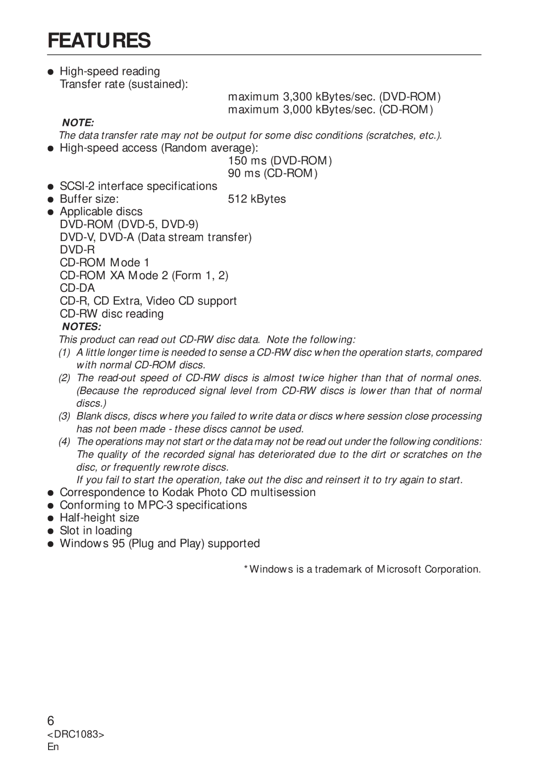 Pioneer DVD-U02 user service Features 