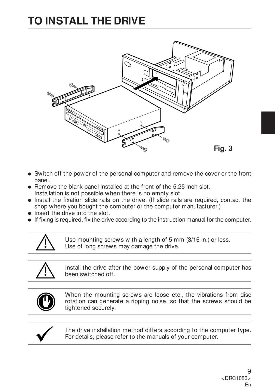 Pioneer DVD-U02 user service To Install the Drive 