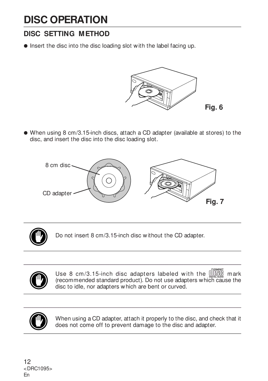 Pioneer DVD-U03S operating instructions Disc Operation, Disc Setting Method 