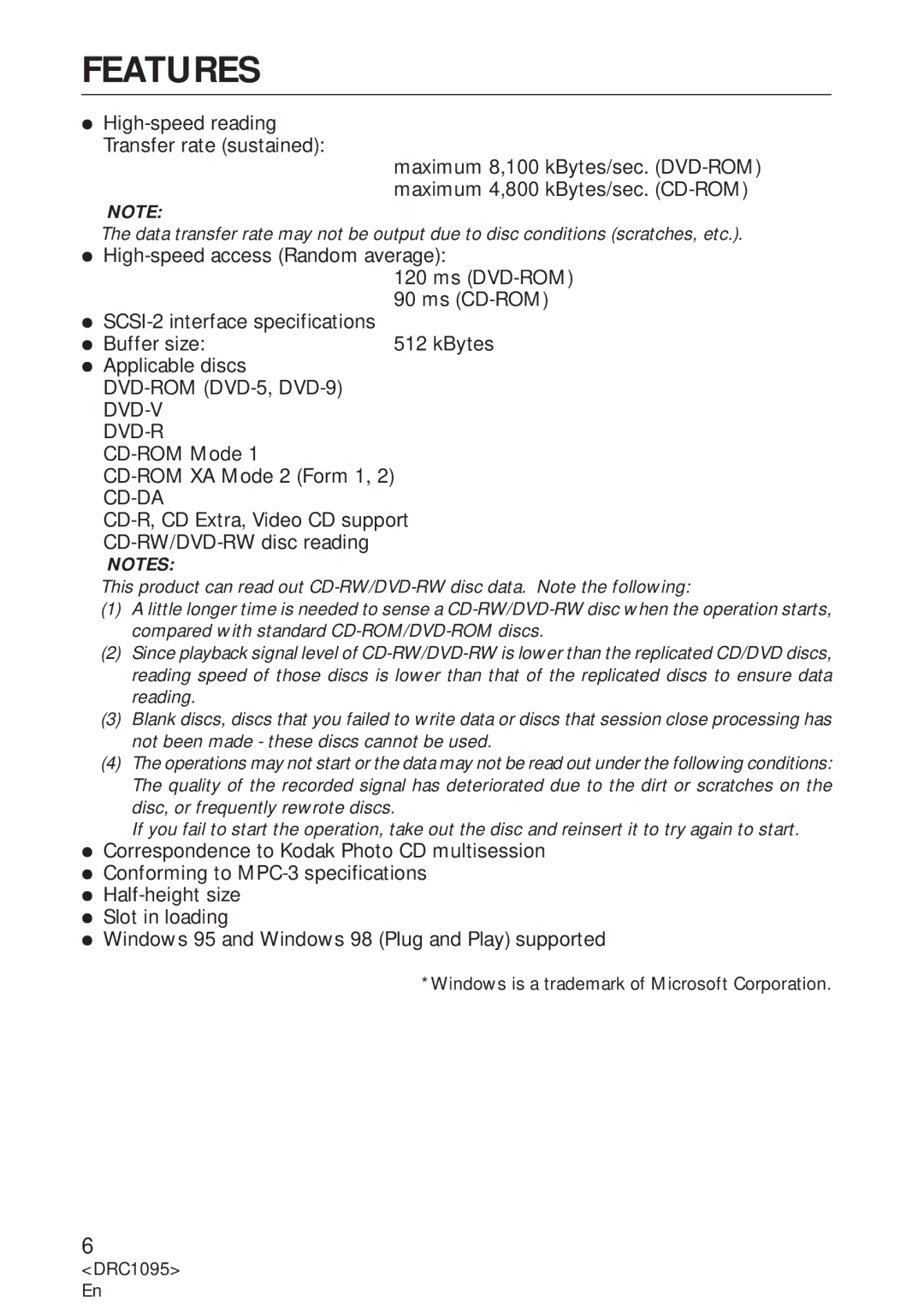 Pioneer DVD-U03S operating instructions Features 