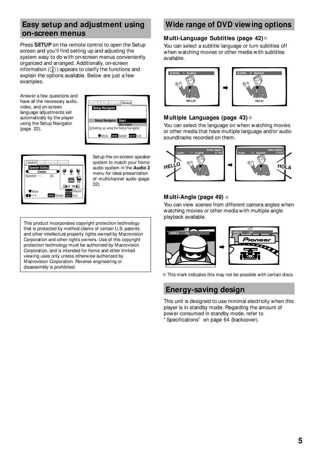 Pioneer DV-K302CD Easy setup and adjustment using on-screen menus, Wide range of DVD viewing options, Energy-saving design 