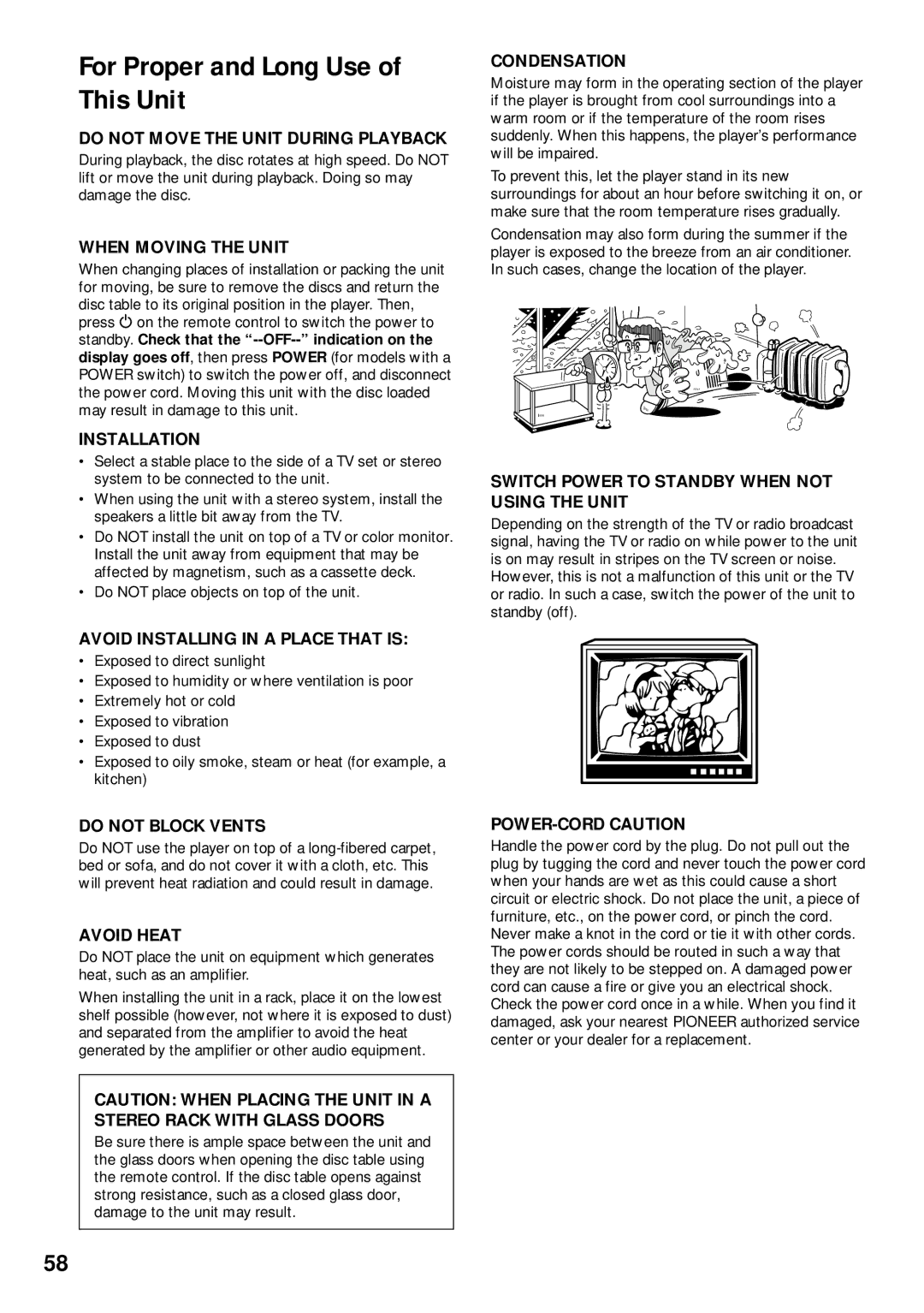 Pioneer DVD-V630, DV-K302CD operating instructions For Proper and Long Use of This Unit 