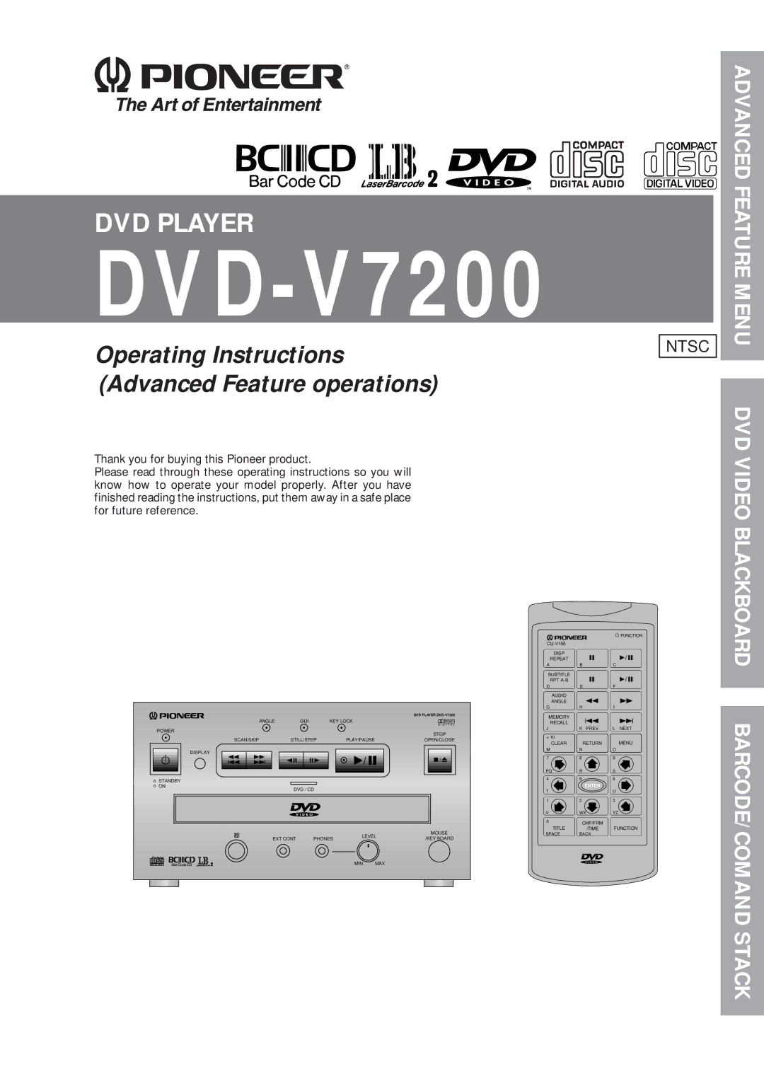 Pioneer DVD-V7200 operating instructions Advanced Feature Menu, DVD Video Blackboard BARCODE/COMAND Stack 