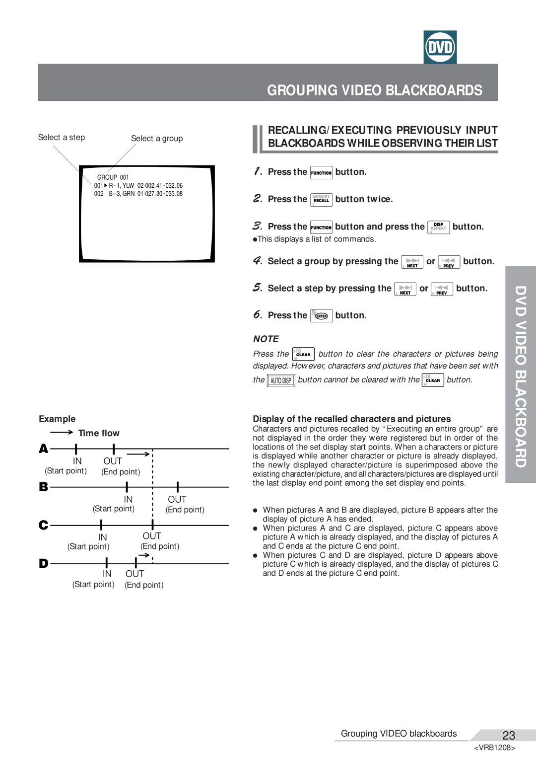 Pioneer DVD-V7200 operating instructions Grouping Video Blackboards, DVD Video, Example Time flow 