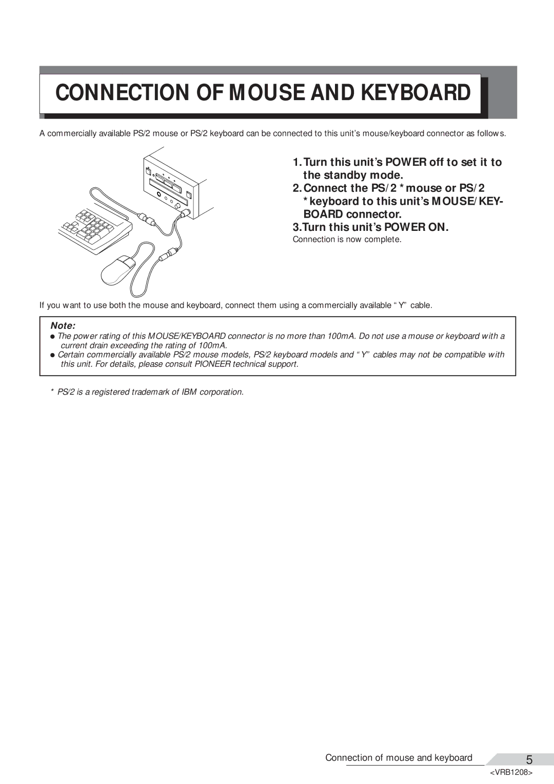 Pioneer DVD-V7200 operating instructions Connection of Mouse and Keyboard 