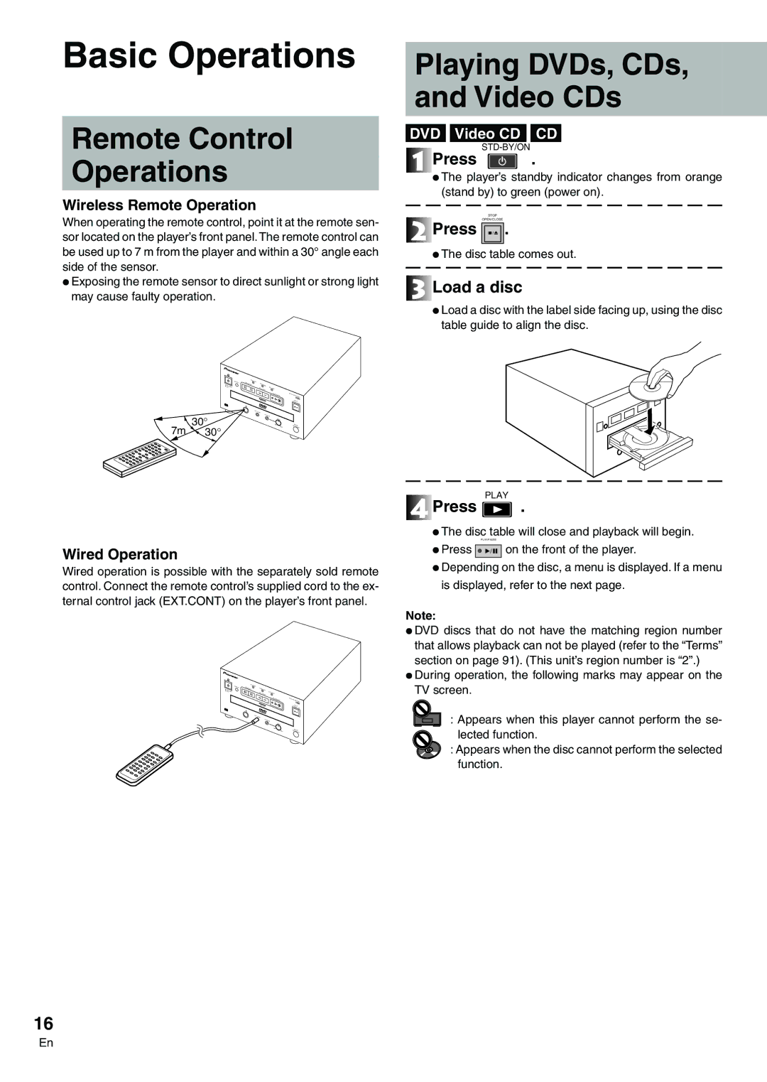 Pioneer DVD-V7300D manual Remote Control Operations, Playing DVDs, CDs Video CDs, Press §, Load a disc 