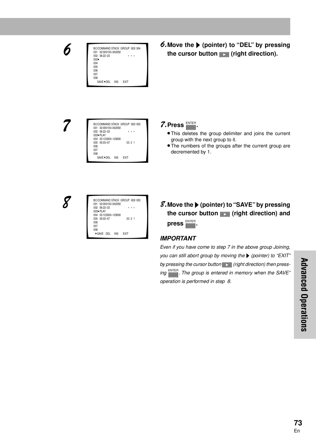 Pioneer DVD-V7300D manual Operation is performed in step 