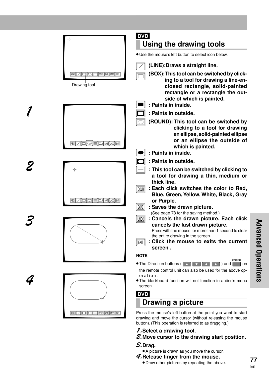 Pioneer DVD-V7300D manual Using the drawing tools, Drawing a picture 