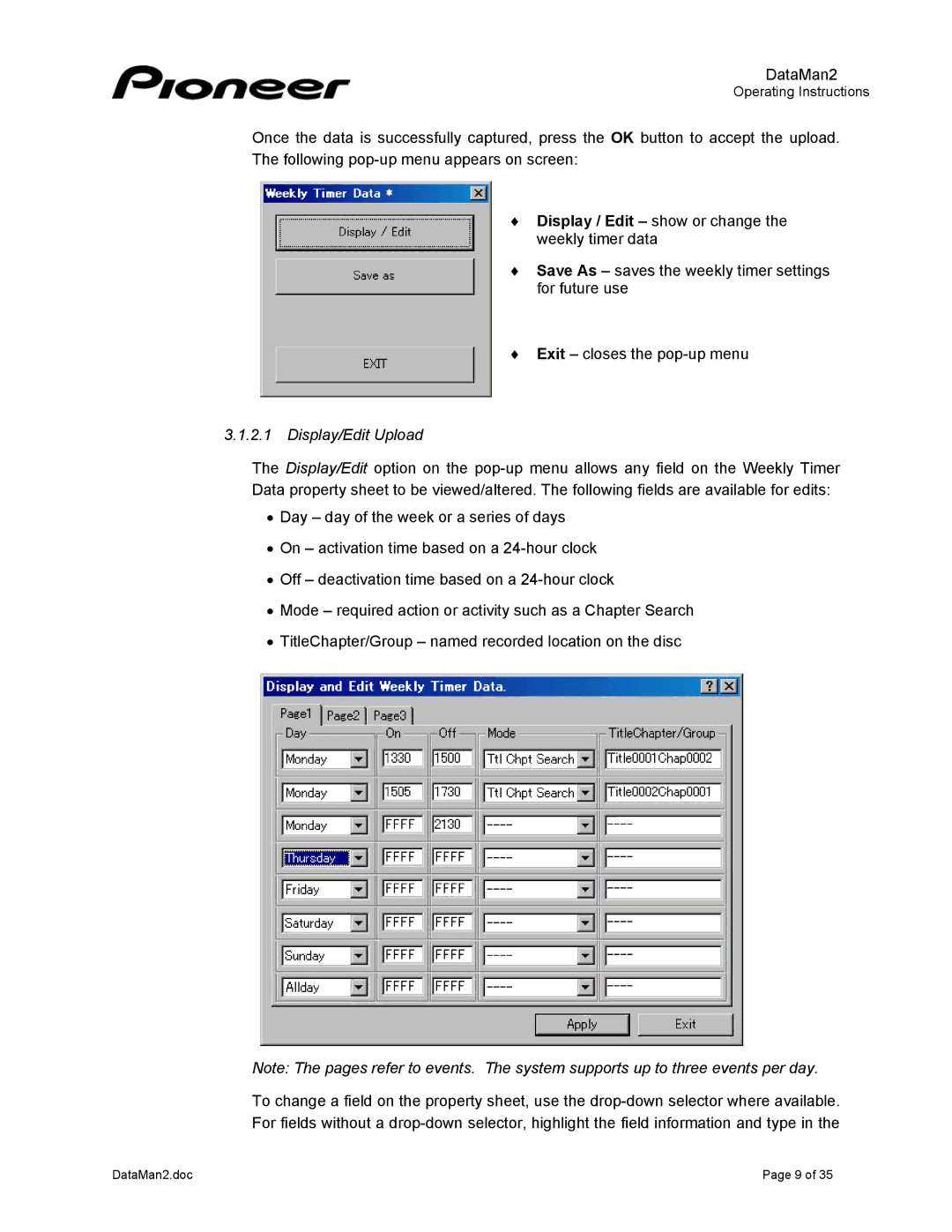 Pioneer DVD-V7400 manual Display/Edit Upload 