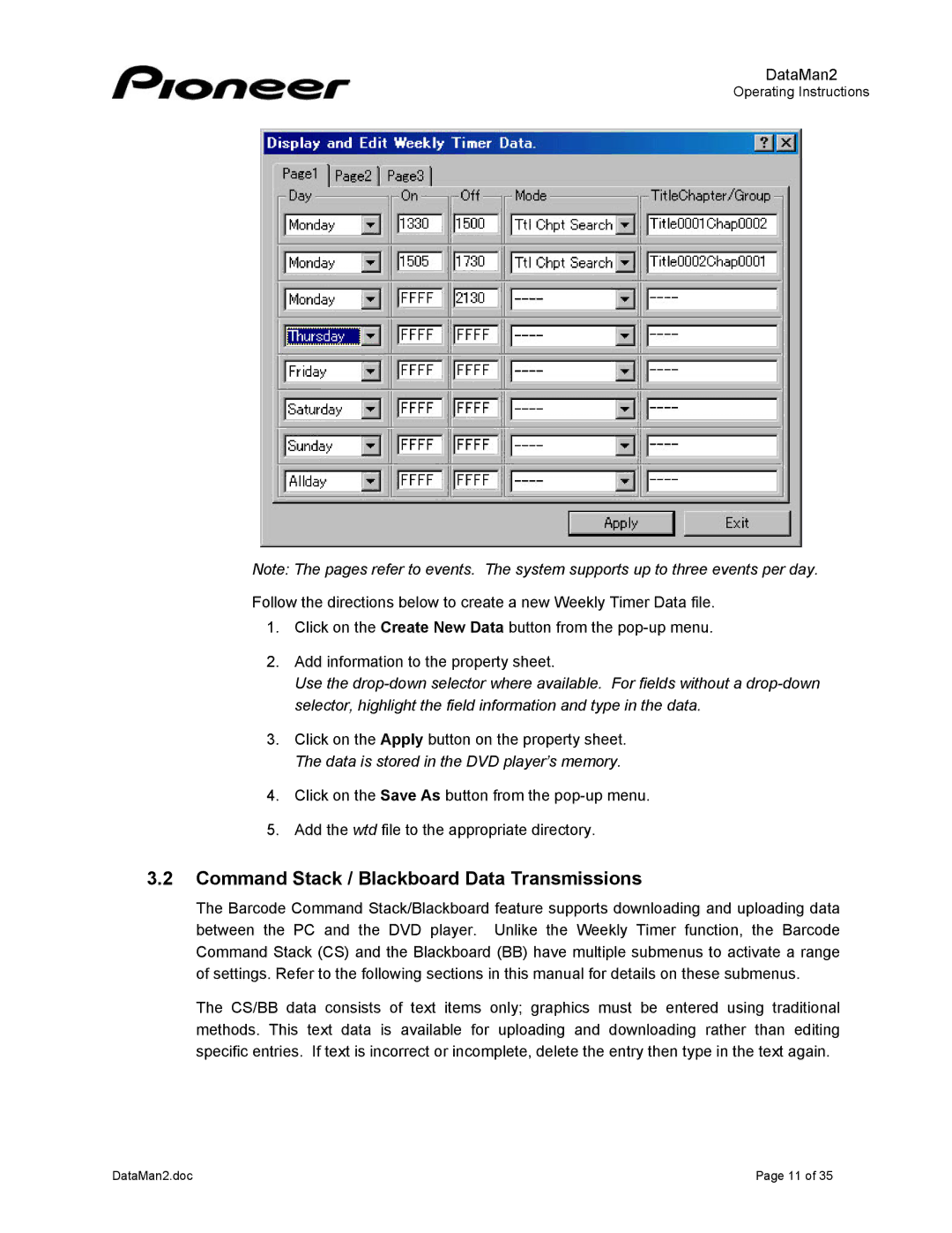 Pioneer DVD-V7400 manual Command Stack / Blackboard Data Transmissions 