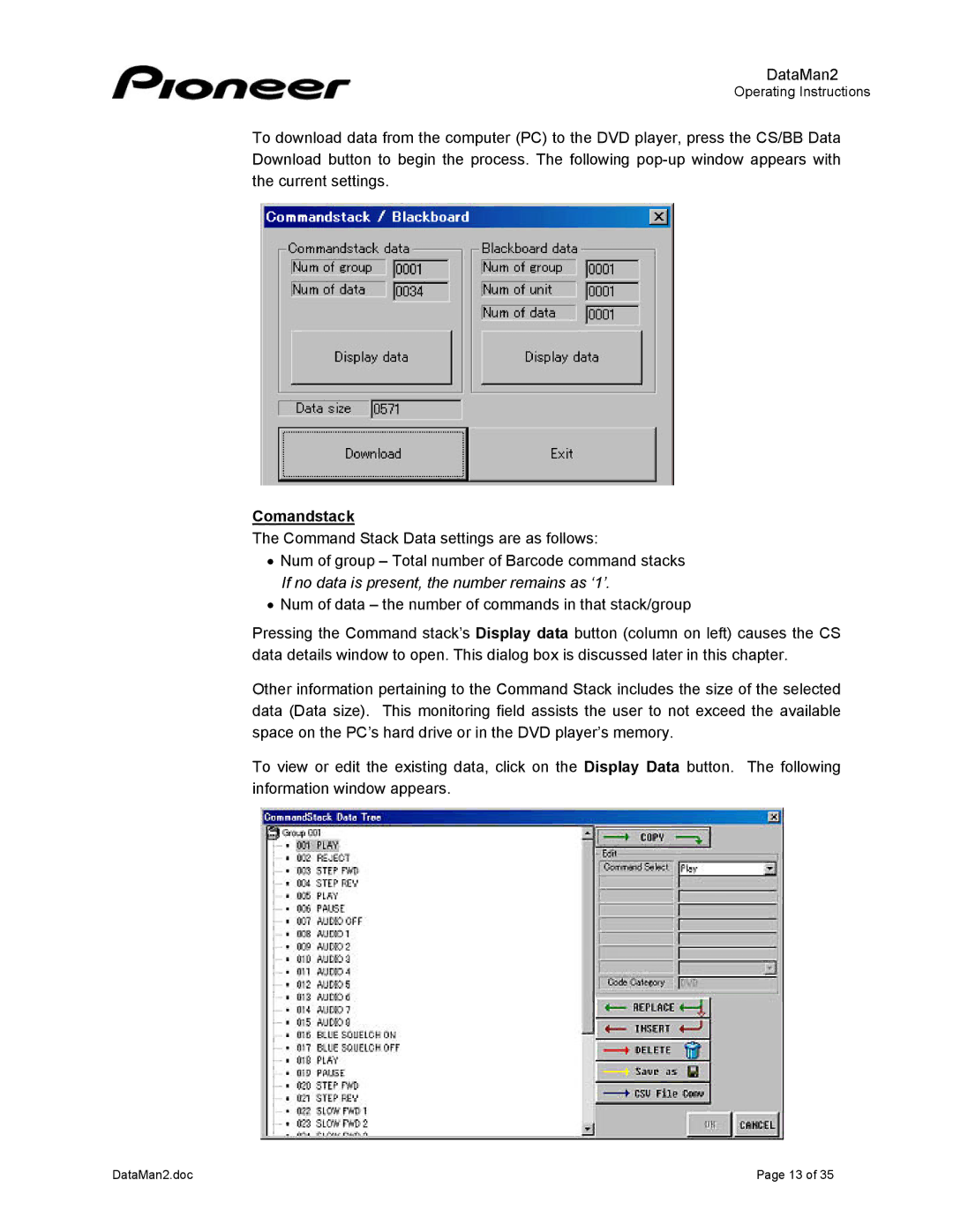 Pioneer DVD-V7400 manual Comandstack 