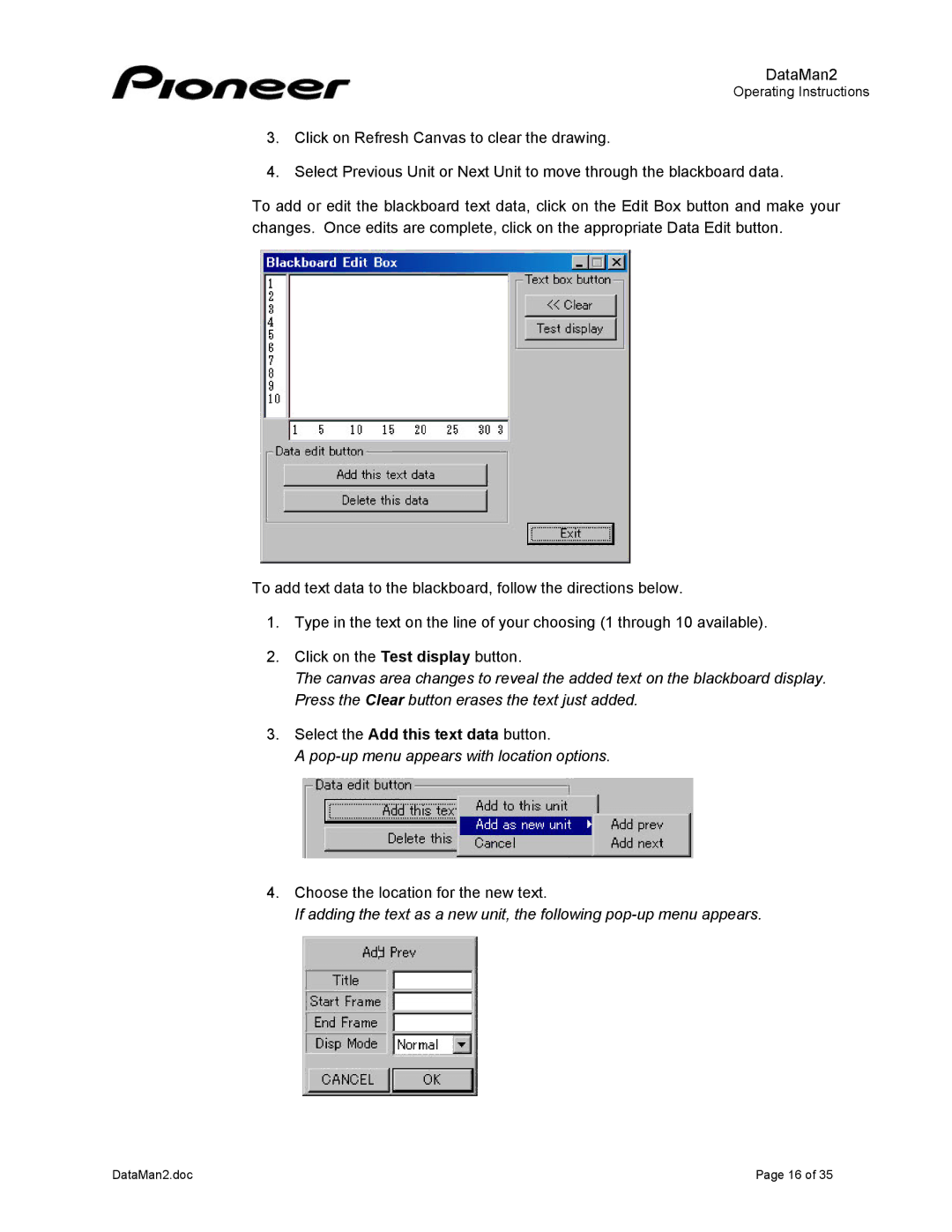 Pioneer DVD-V7400 manual Select the Add this text data button 