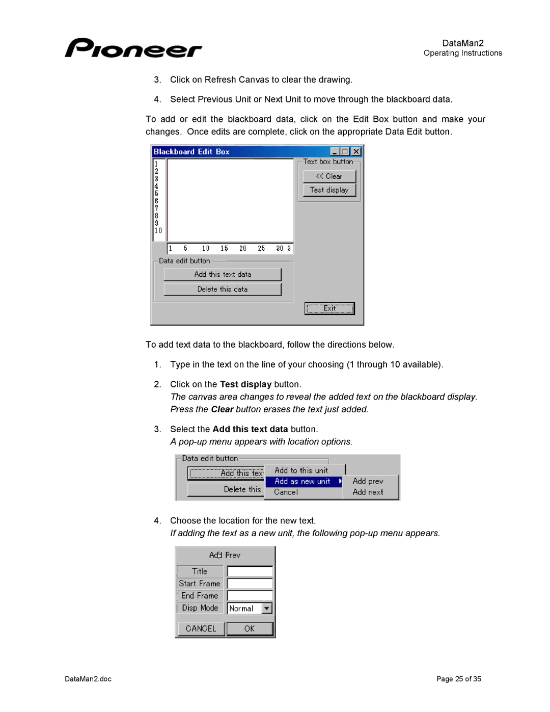 Pioneer DVD-V7400 manual Select the Add this text data button 