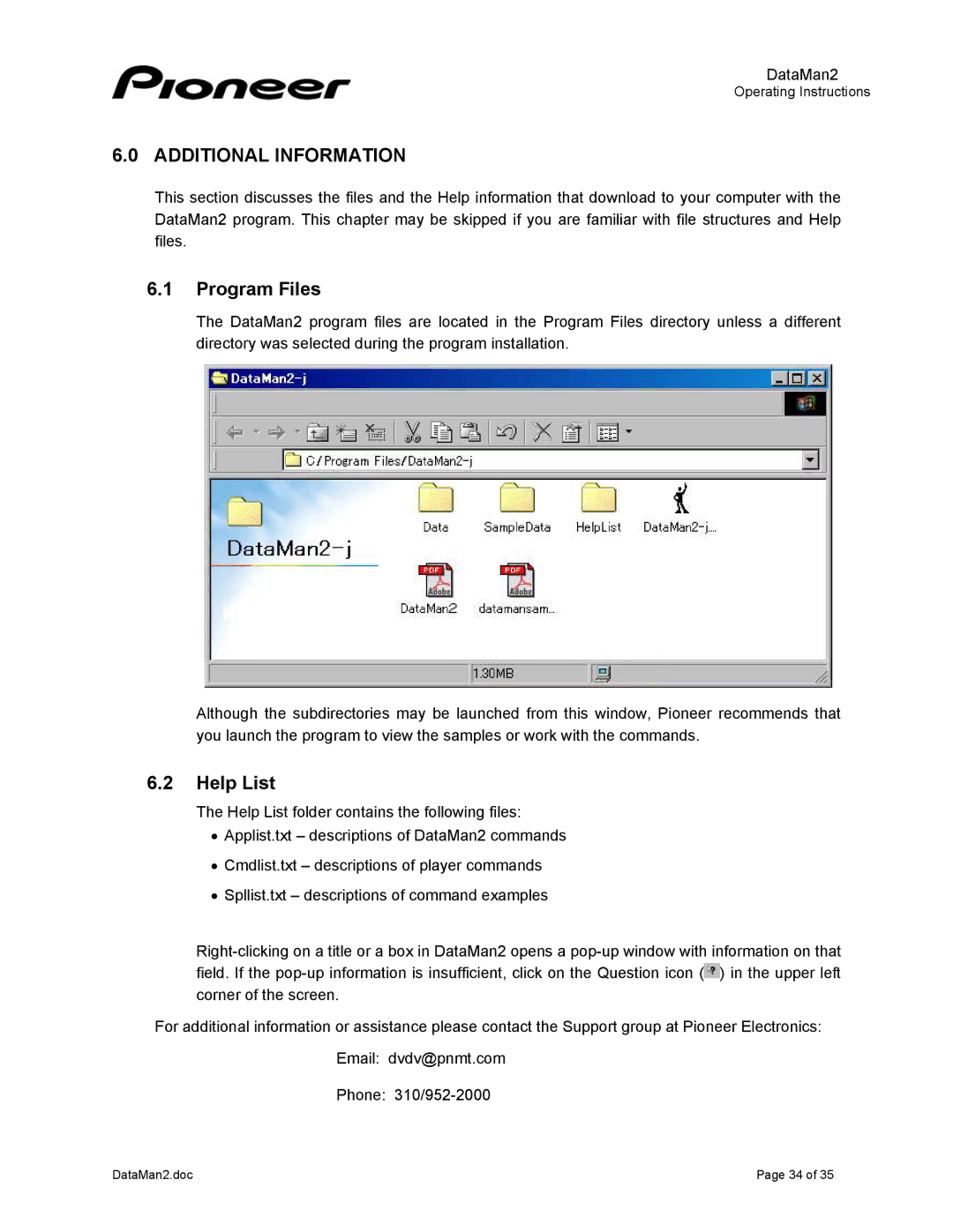 Pioneer DVD-V7400 manual Program Files, Help List 