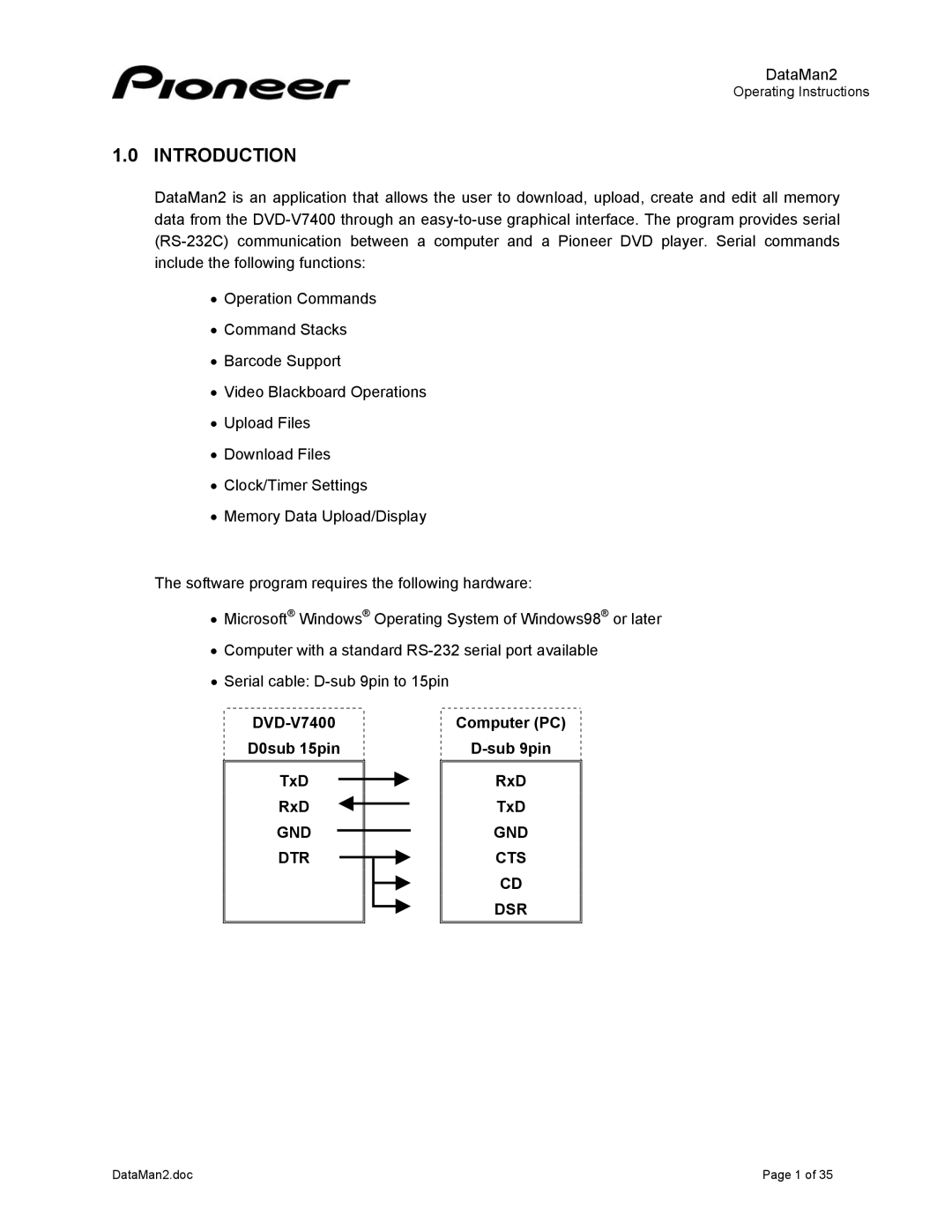 Pioneer DVD-V7400 manual Introduction 