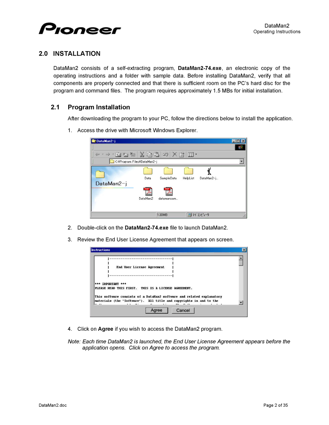 Pioneer DVD-V7400 manual Program Installation 