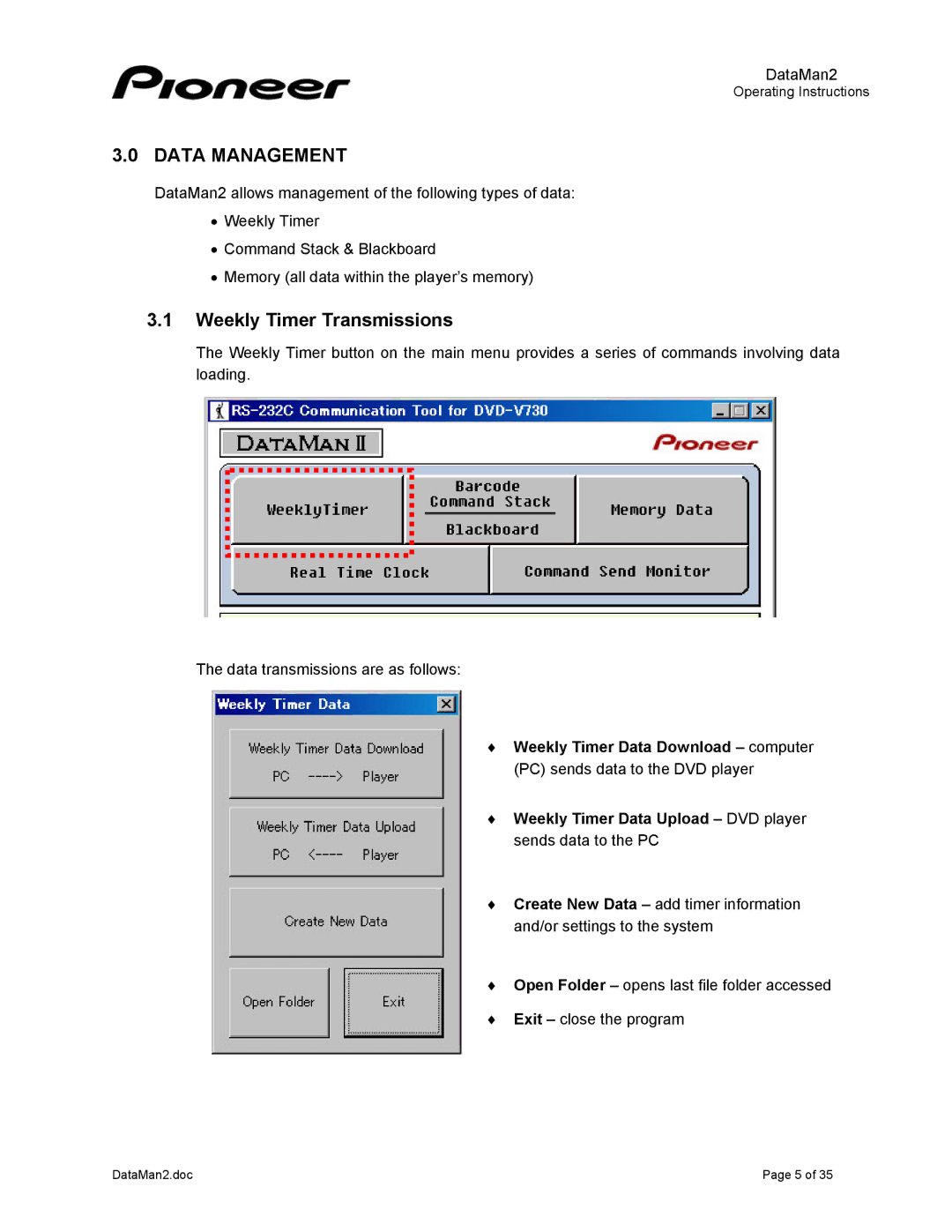 Pioneer DVD-V7400 manual Weekly Timer Transmissions 