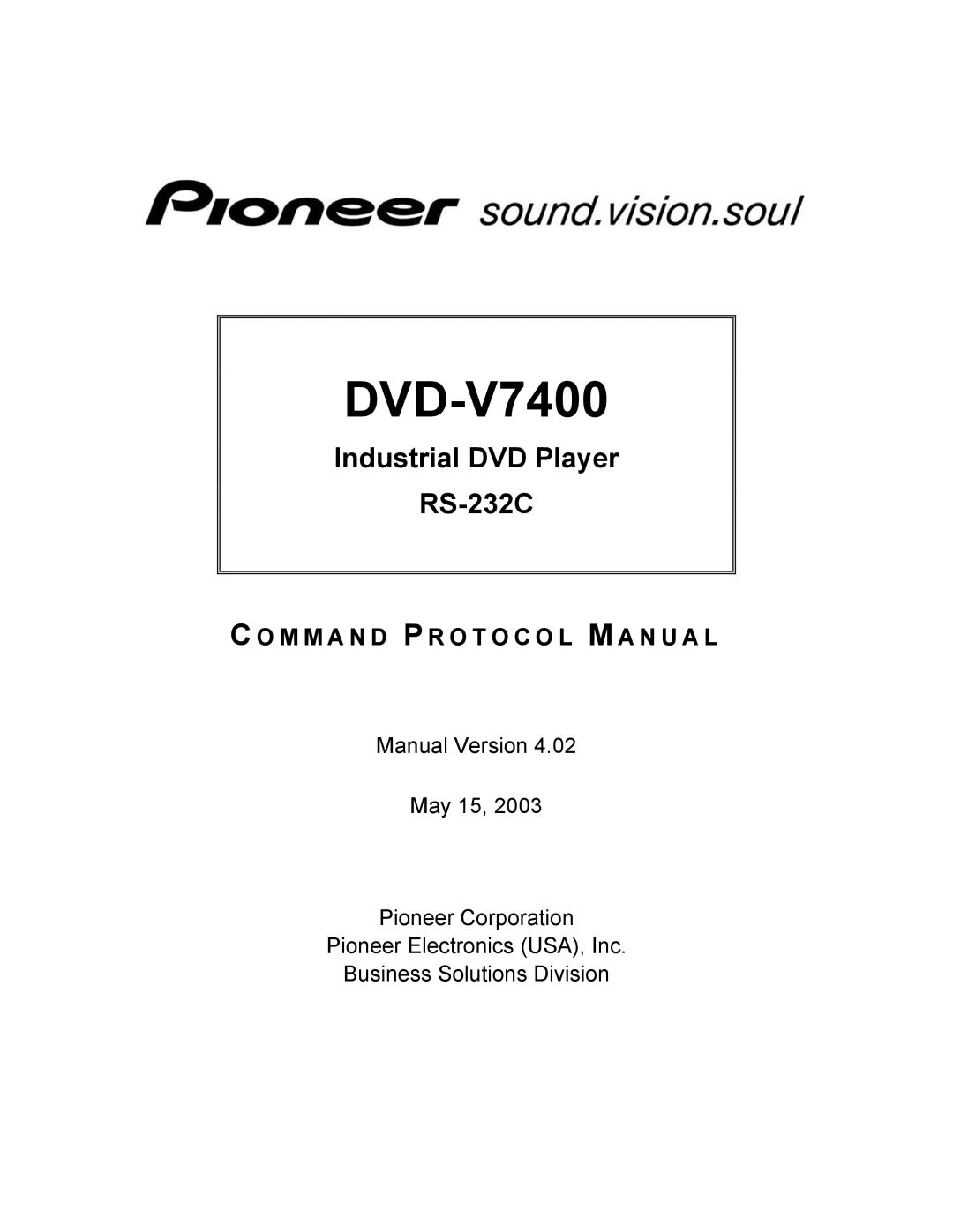 Pioneer DVD-V7400 manual 