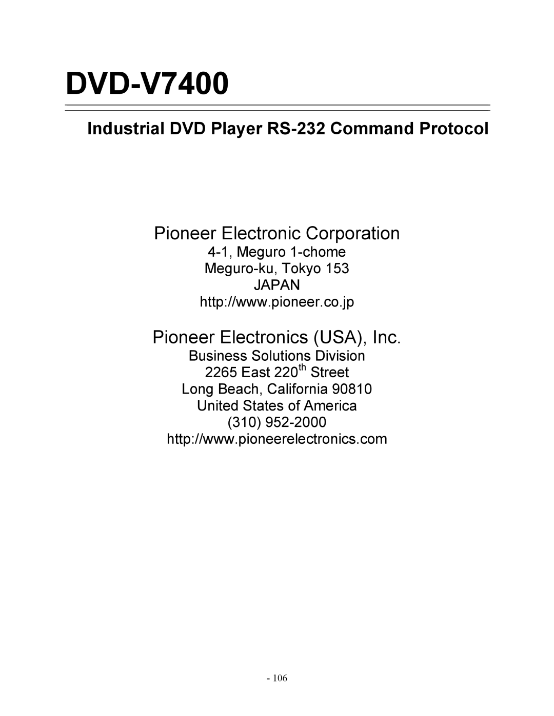 Pioneer DVD-V7400 manual 