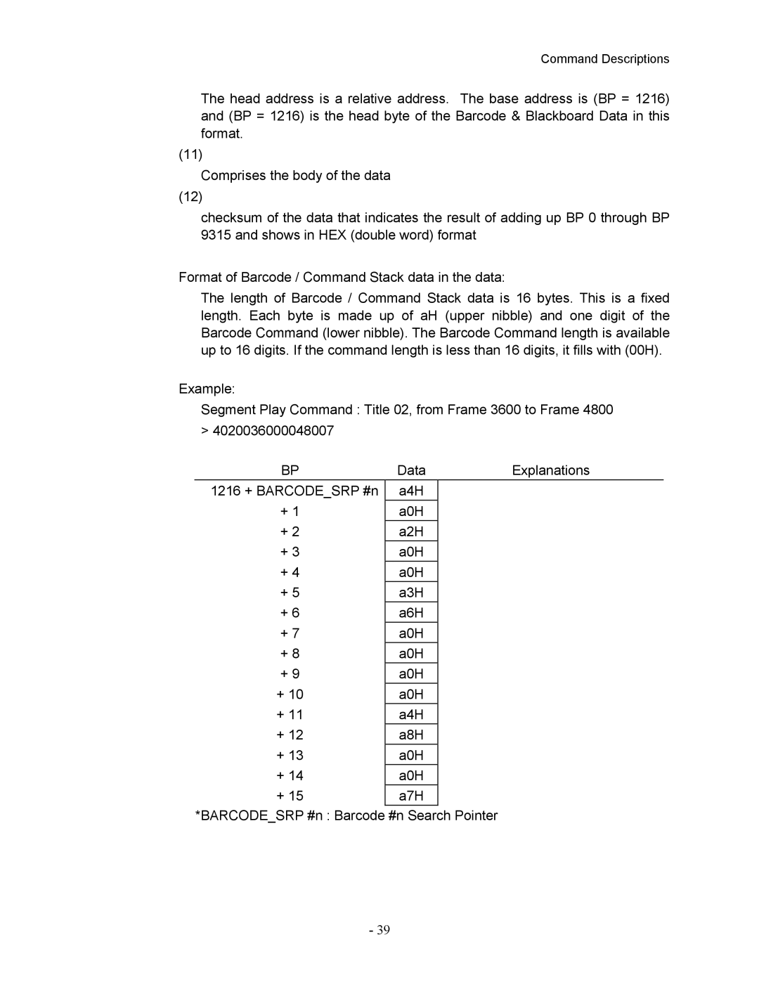 Pioneer DVD-V7400 manual Command Descriptions 