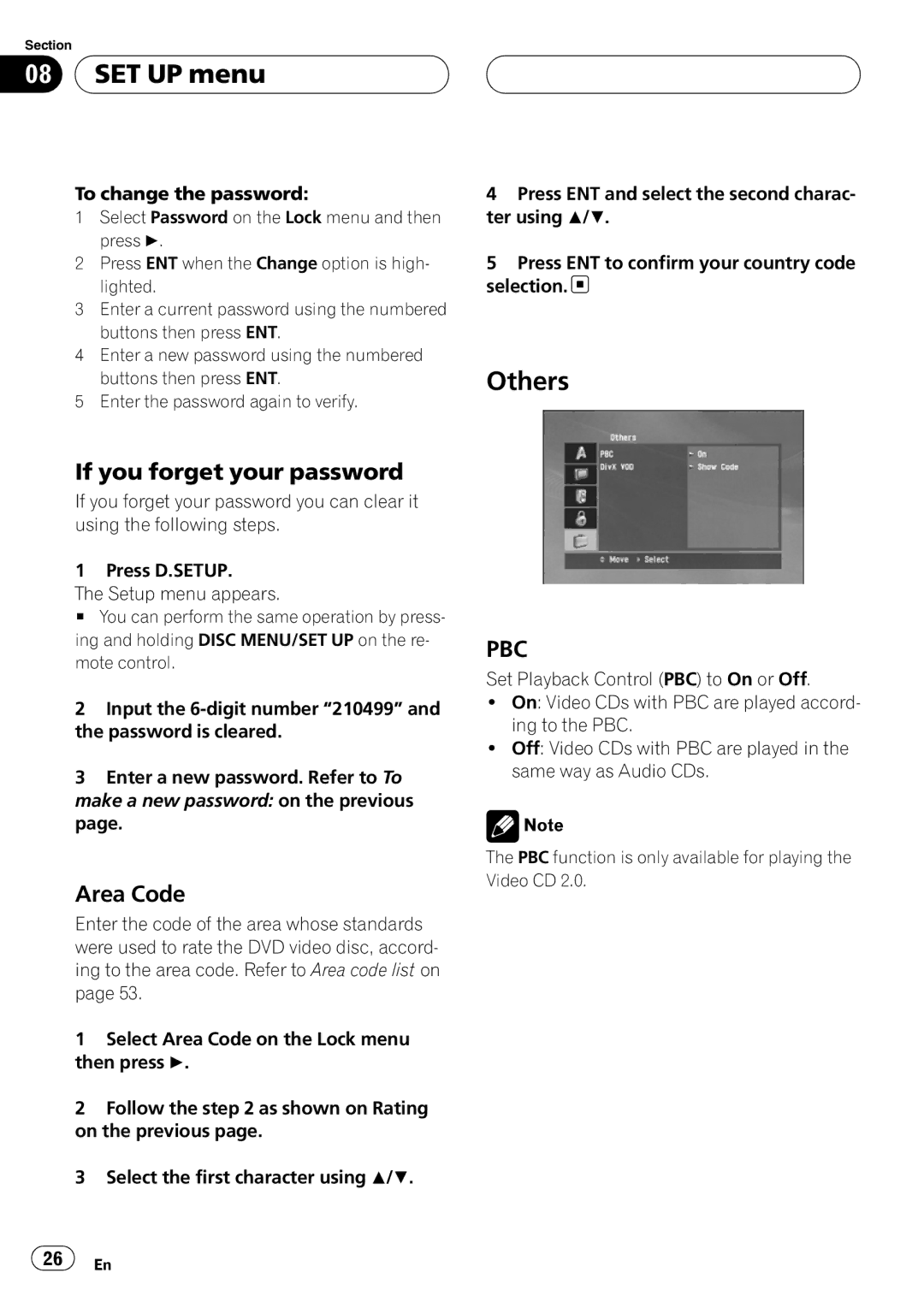 Pioneer DVH-390MP manual Others, If you forget your password, Area Code 