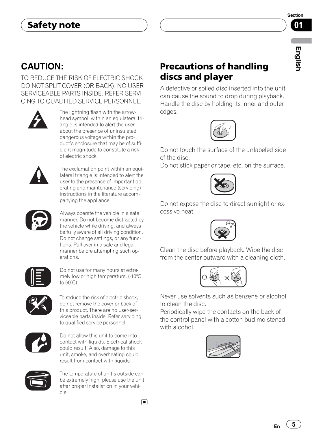 Pioneer DVH-390MP manual Safety note, Precautions of handling, Discs and player 