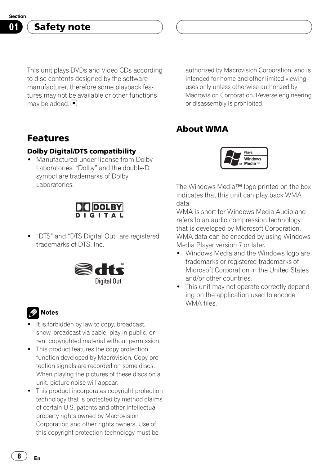 Pioneer DVH-390MP manual Features, About WMA 