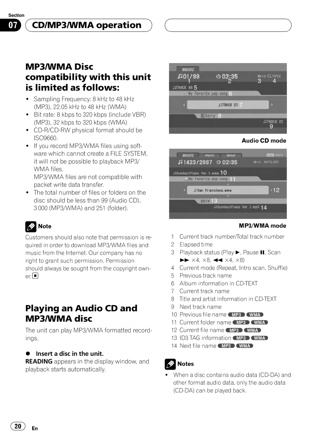 Pioneer DVH-3950MP owner manual Playing an Audio CD and MP3/WMA disc, 12 3 