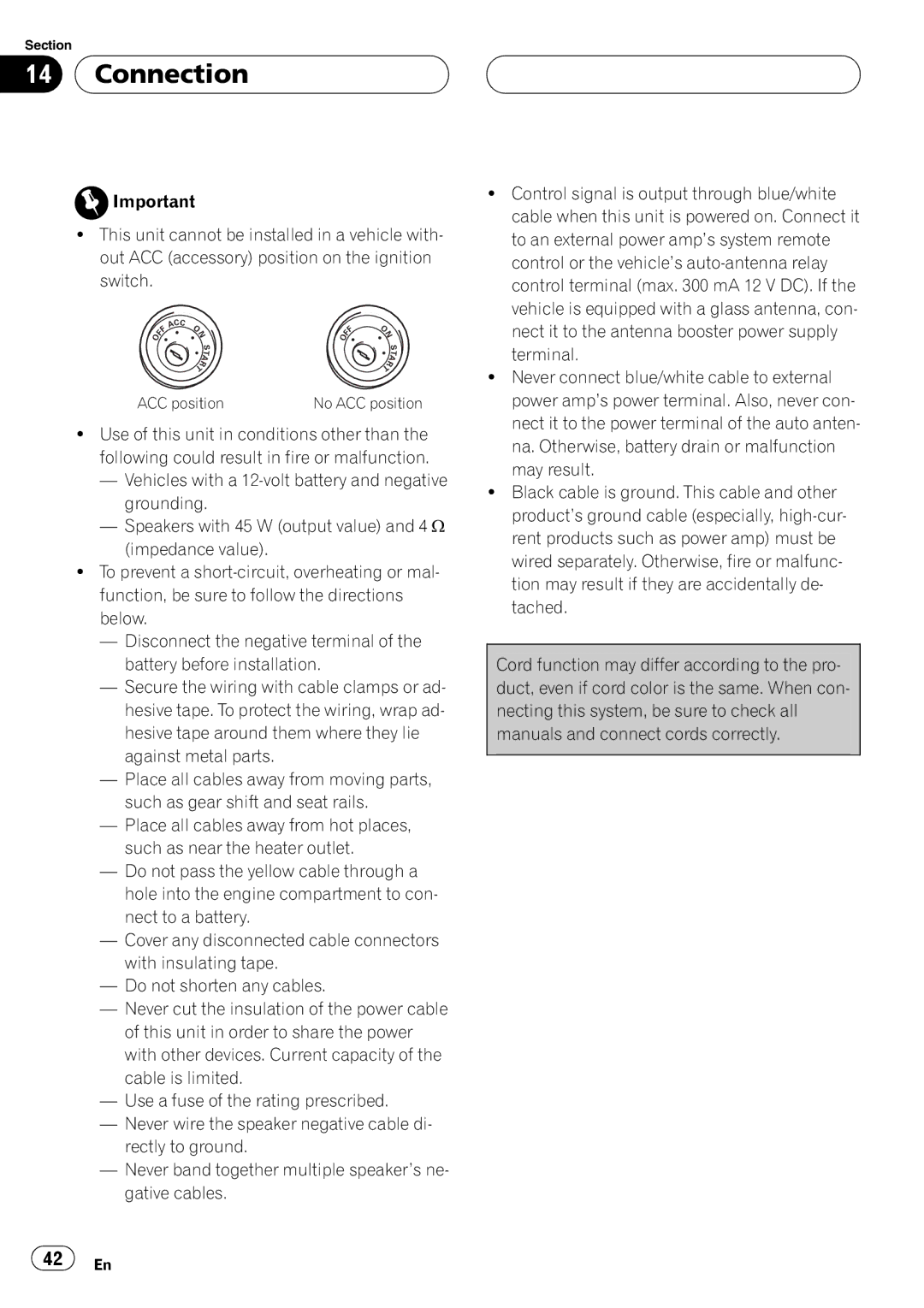 Pioneer DVH-3950MP owner manual Connection, ACC position 