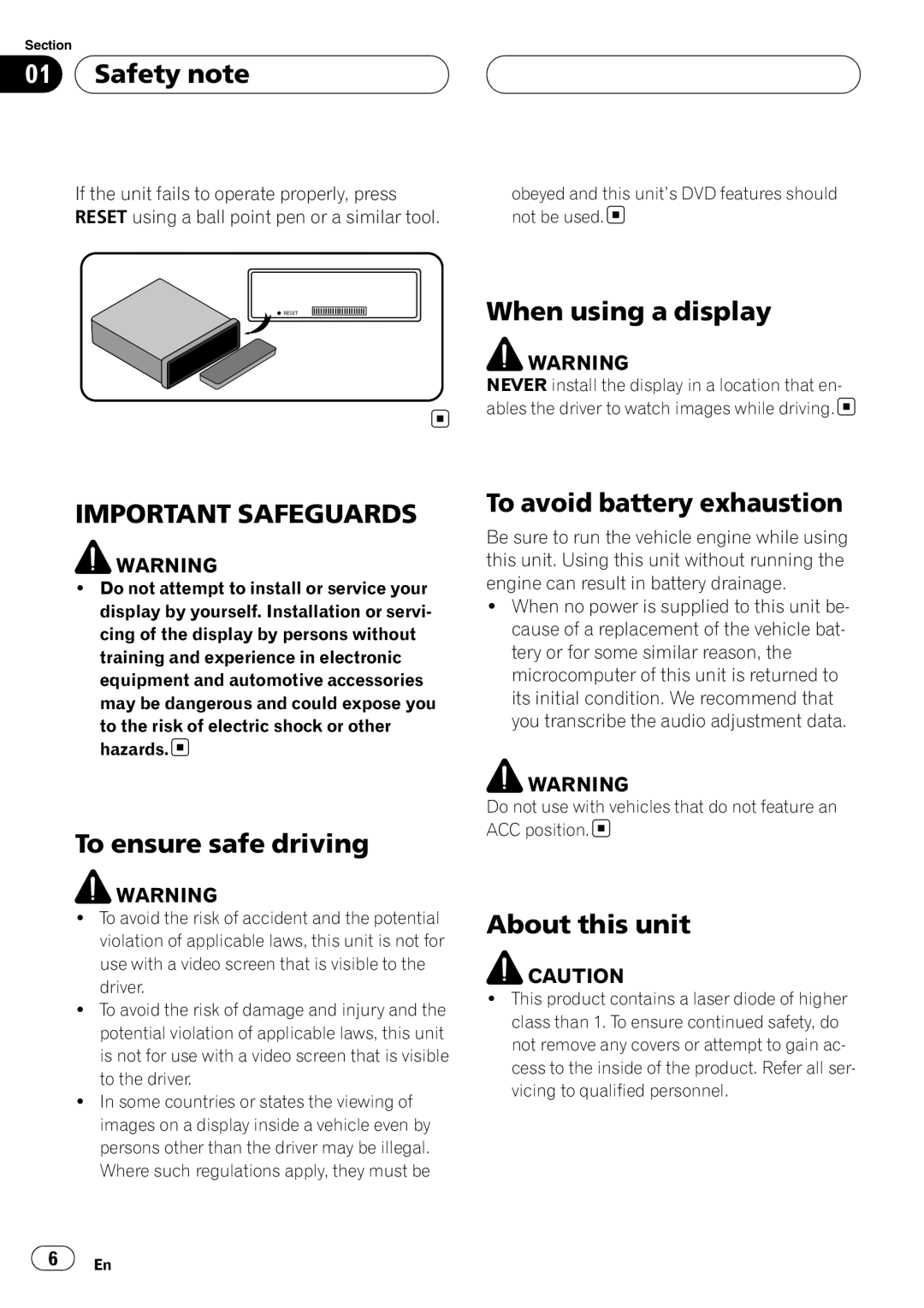 Pioneer DVH-3950MP owner manual When using a display, To ensure safe driving, To avoid battery exhaustion, About this unit 