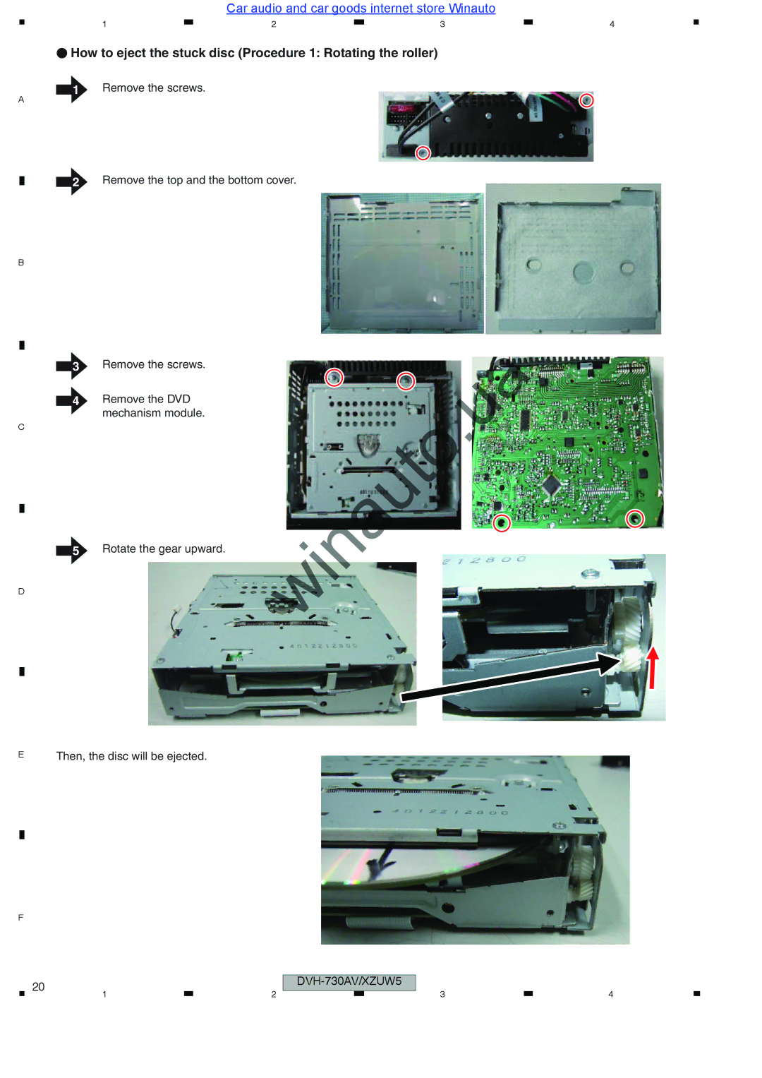 Pioneer DVH-735AV user manual How to eject the stuck disc Procedure 1 Rotating the roller 