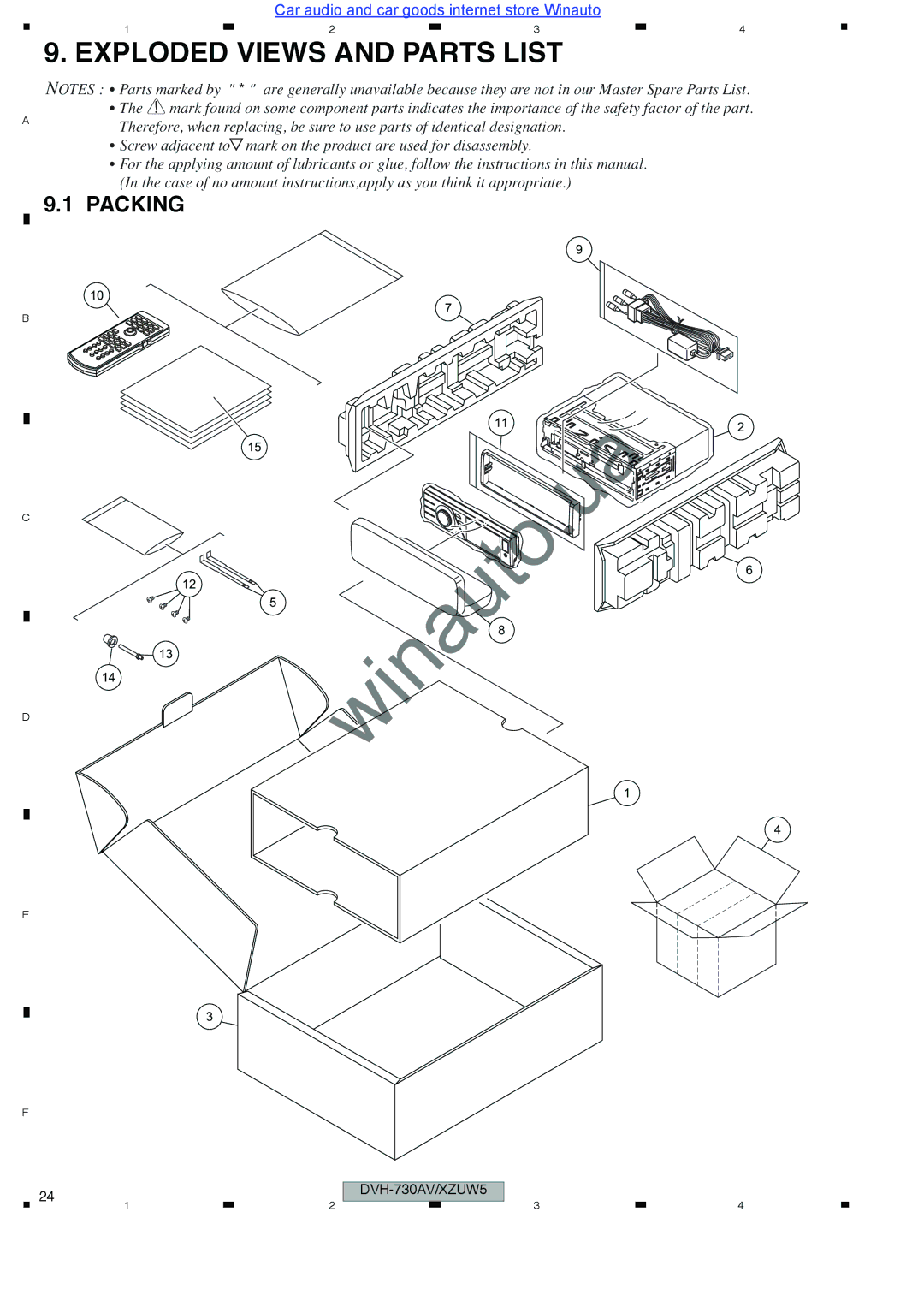 Pioneer DVH-735AV user manual Exploded Views and Parts List, Packing 