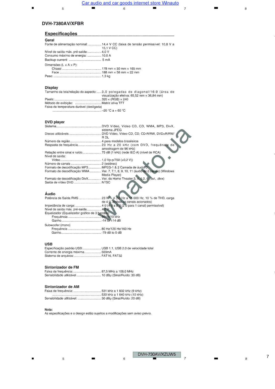 Pioneer DVH-735AV user manual DVH-7380AV/XFBR 