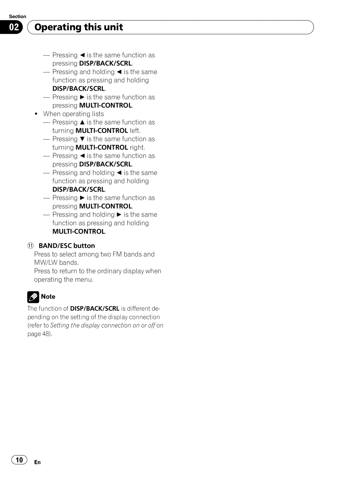 Pioneer DVH-P4100UB operation manual Operating this unit 