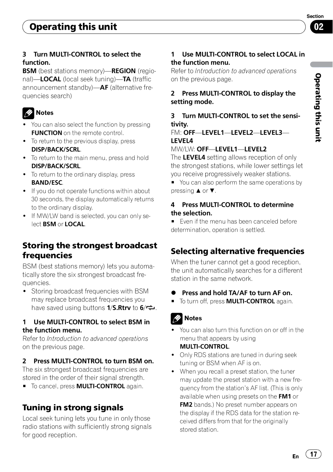 Pioneer DVH-P4100UB operation manual Storing the strongest broadcast frequencies, Tuning in strong signals 