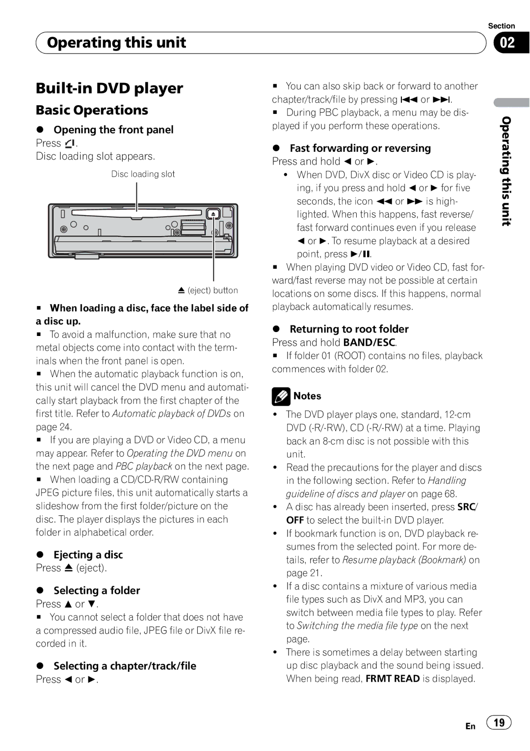 Pioneer DVH-P4100UB operation manual Operating this unit Built-in DVD player, This unit 