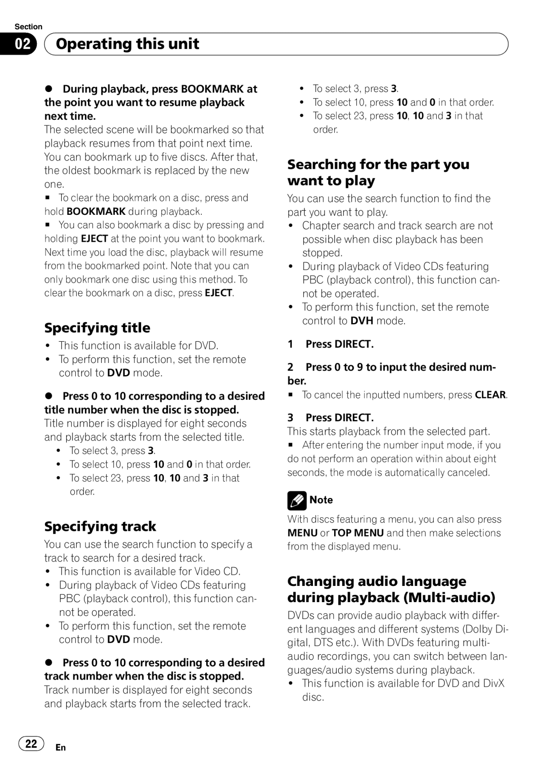 Pioneer DVH-P4100UB operation manual Specifying title, Specifying track, Searching for the part you want to play 