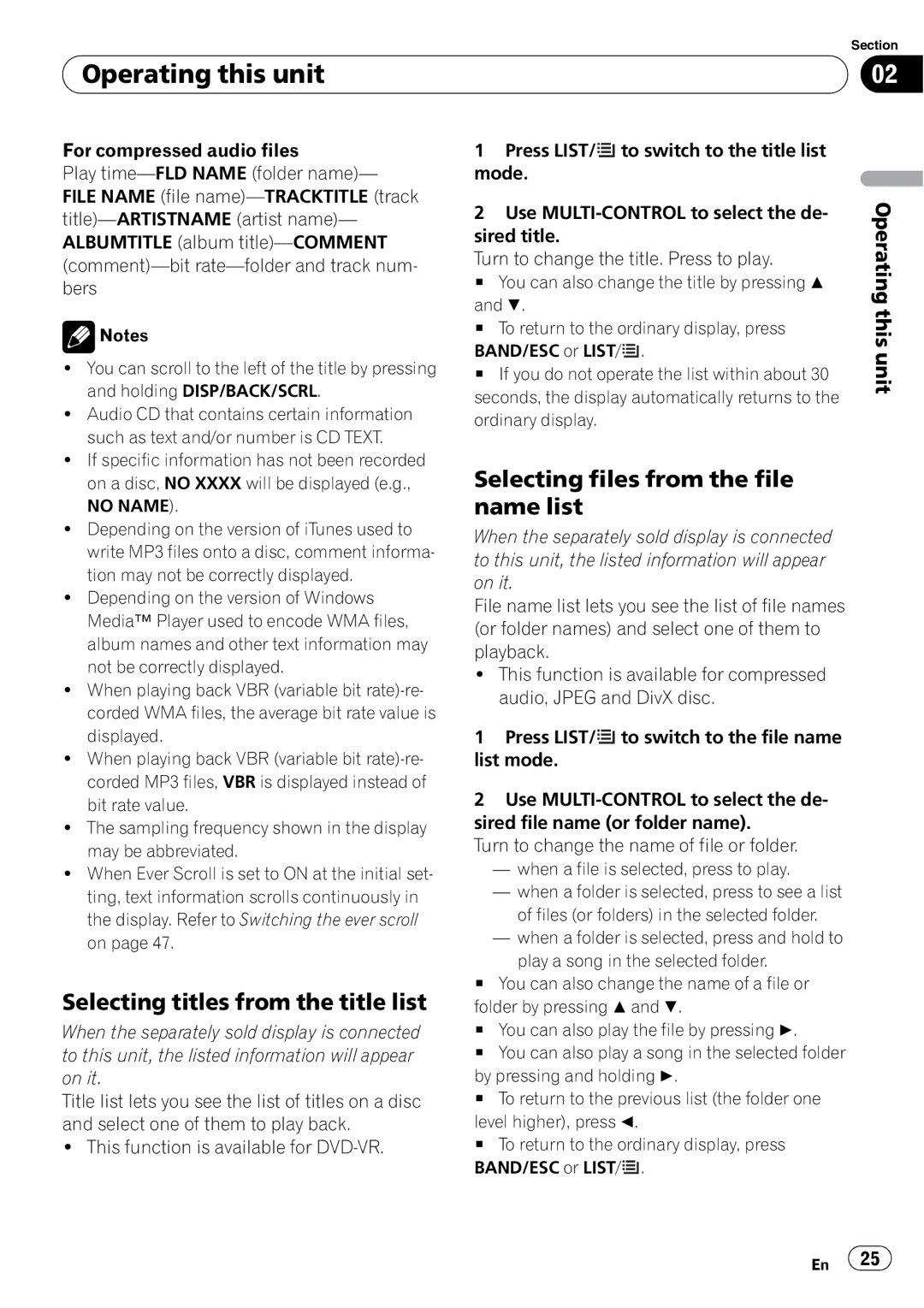 Pioneer DVH-P4100UB operation manual Selecting titles from the title list, Selecting files from the file name list 