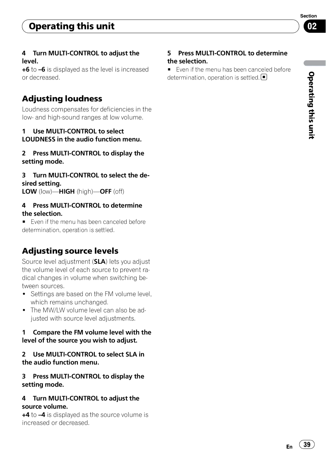 Pioneer DVH-P4100UB operation manual Adjusting loudness, Adjusting source levels 