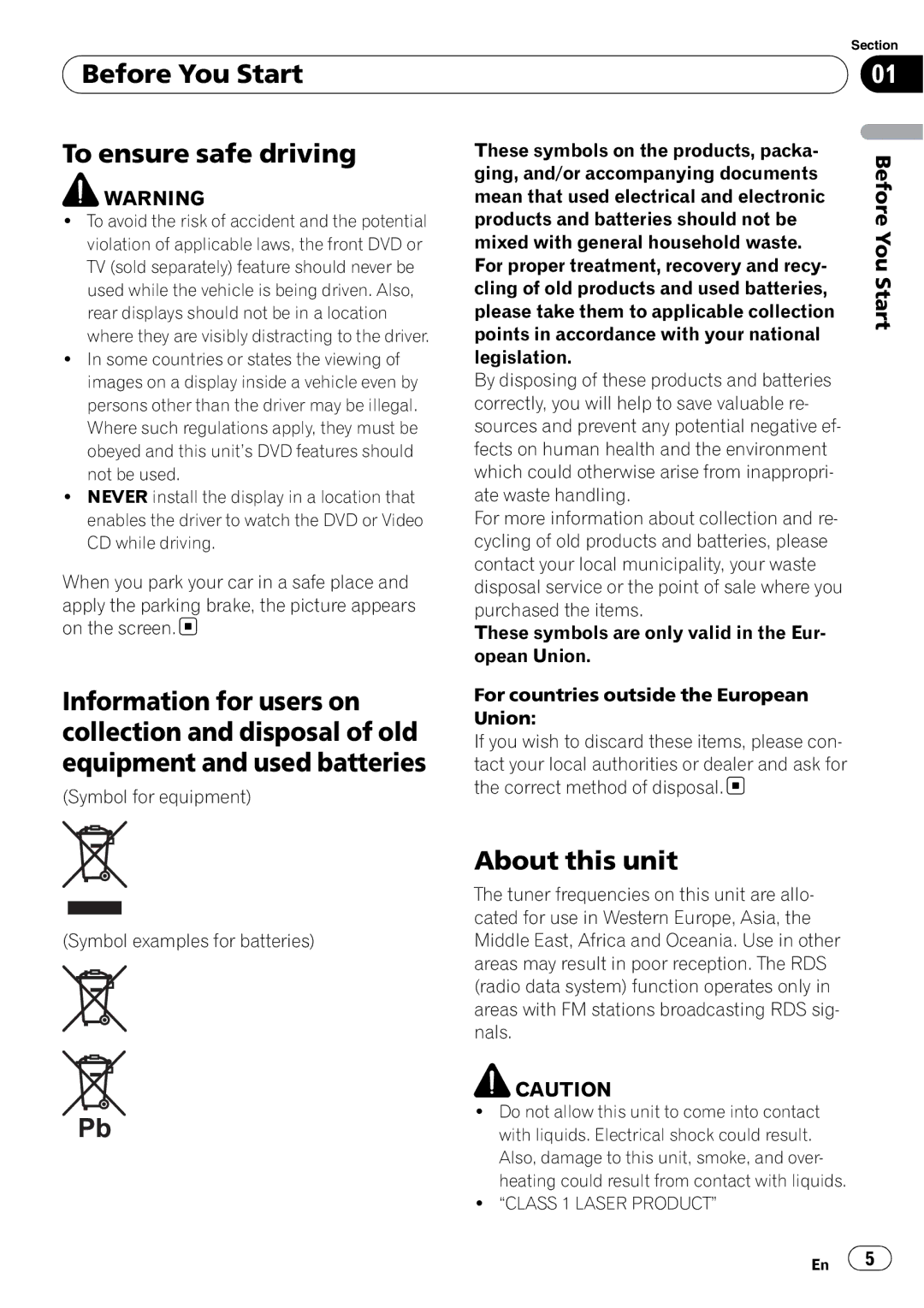 Pioneer DVH-P4100UB operation manual Before You Start To ensure safe driving, About this unit, Class 1 Laser Product 