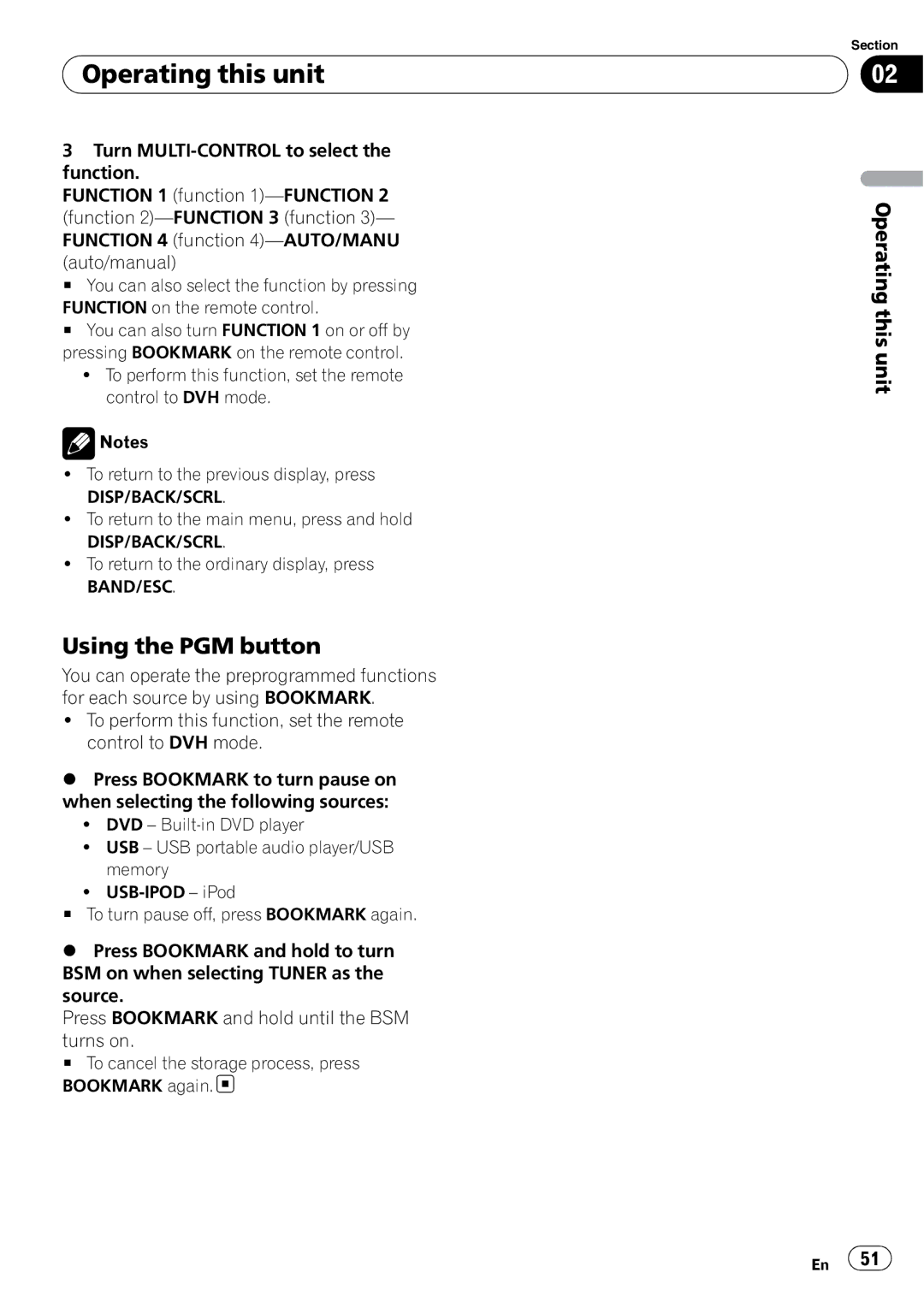 Pioneer DVH-P4100UB operation manual Using the PGM button 