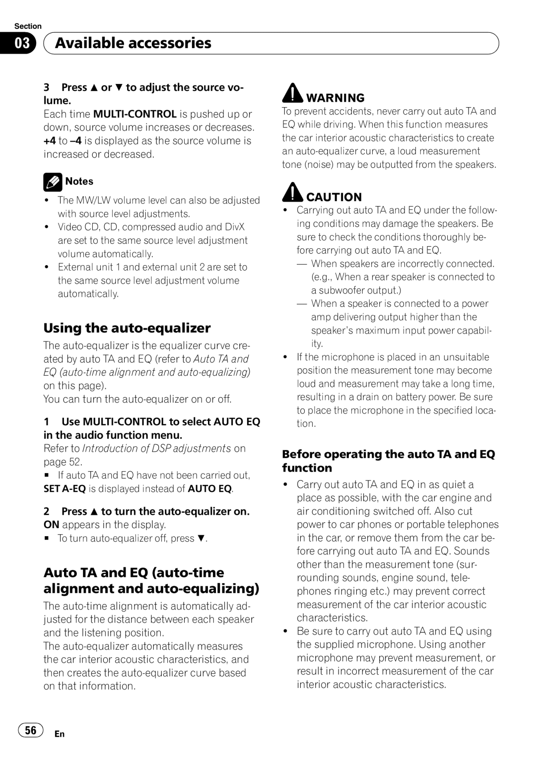 Pioneer DVH-P4100UB operation manual Using the auto-equalizer, Auto TA and EQ auto-time alignment and auto-equalizing 