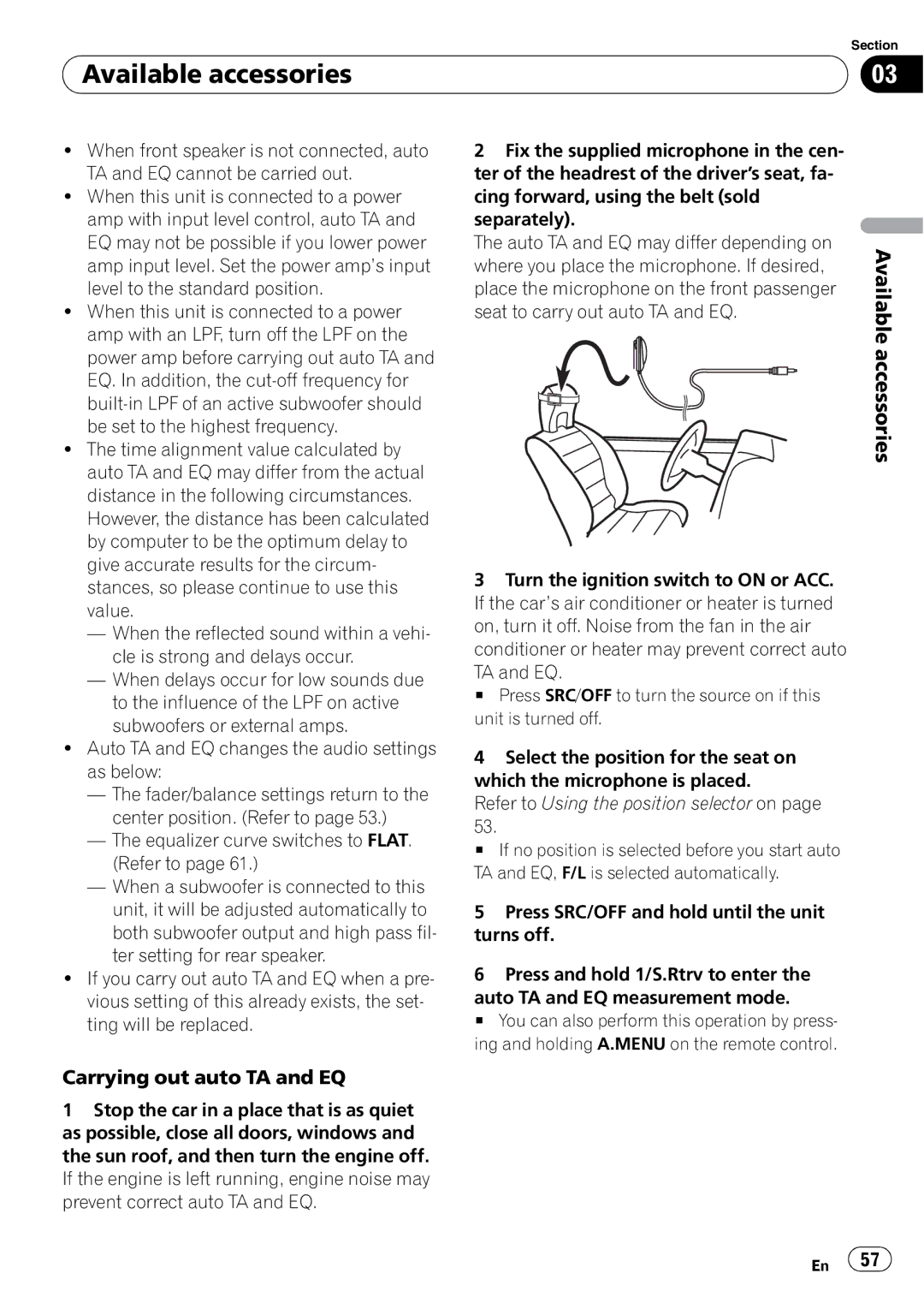 Pioneer DVH-P4100UB operation manual Carrying out auto TA and EQ 