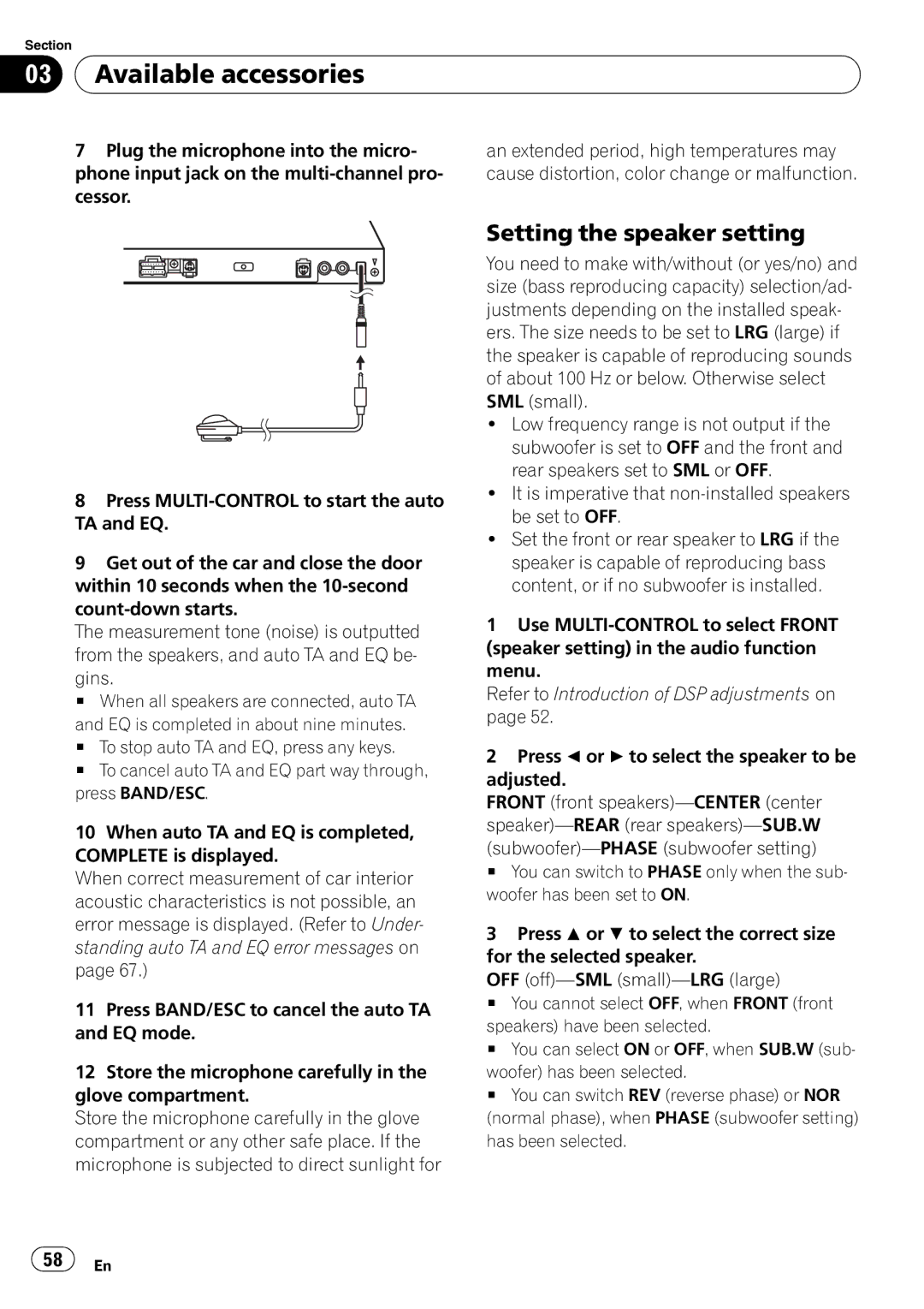 Pioneer DVH-P4100UB operation manual Setting the speaker setting 